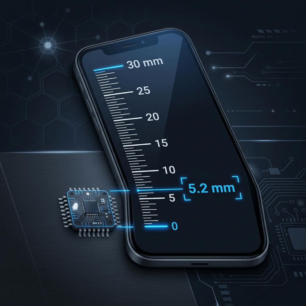 Règle en centimètres affichée sur l'écran d'un téléphone